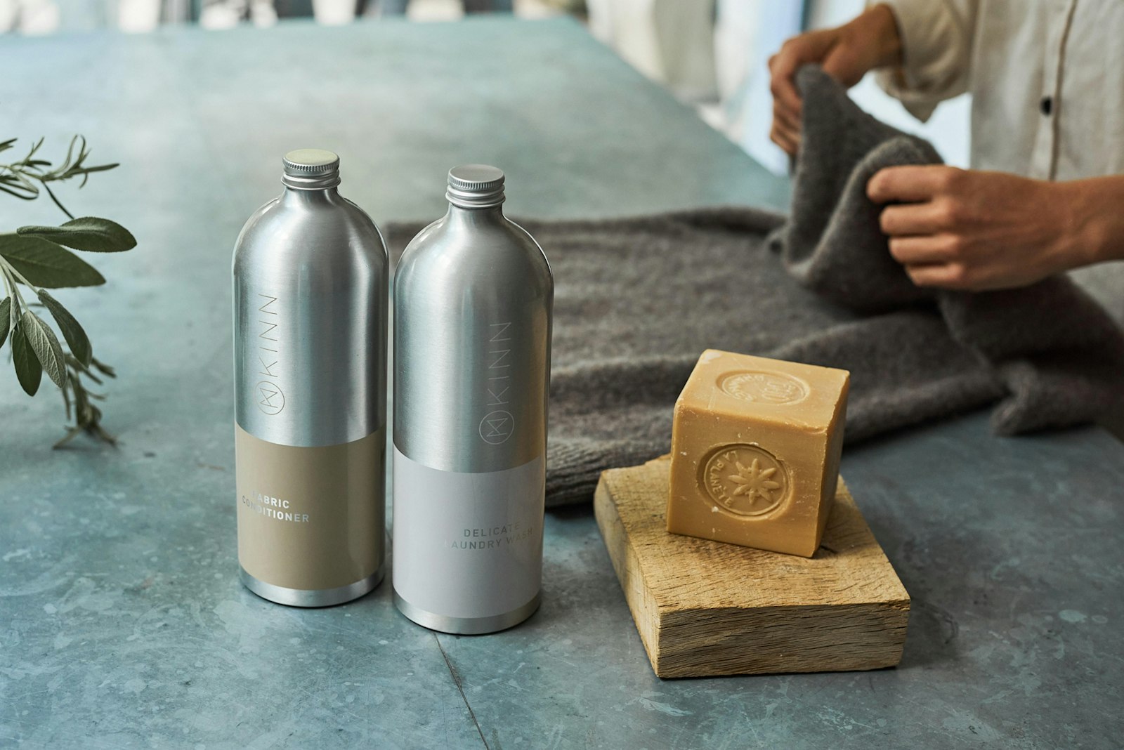 Eco-friendly cleaning supplies on a clean surface