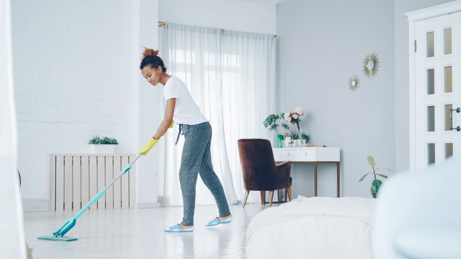 Eco-friendly cleaning supplies on a clean surface